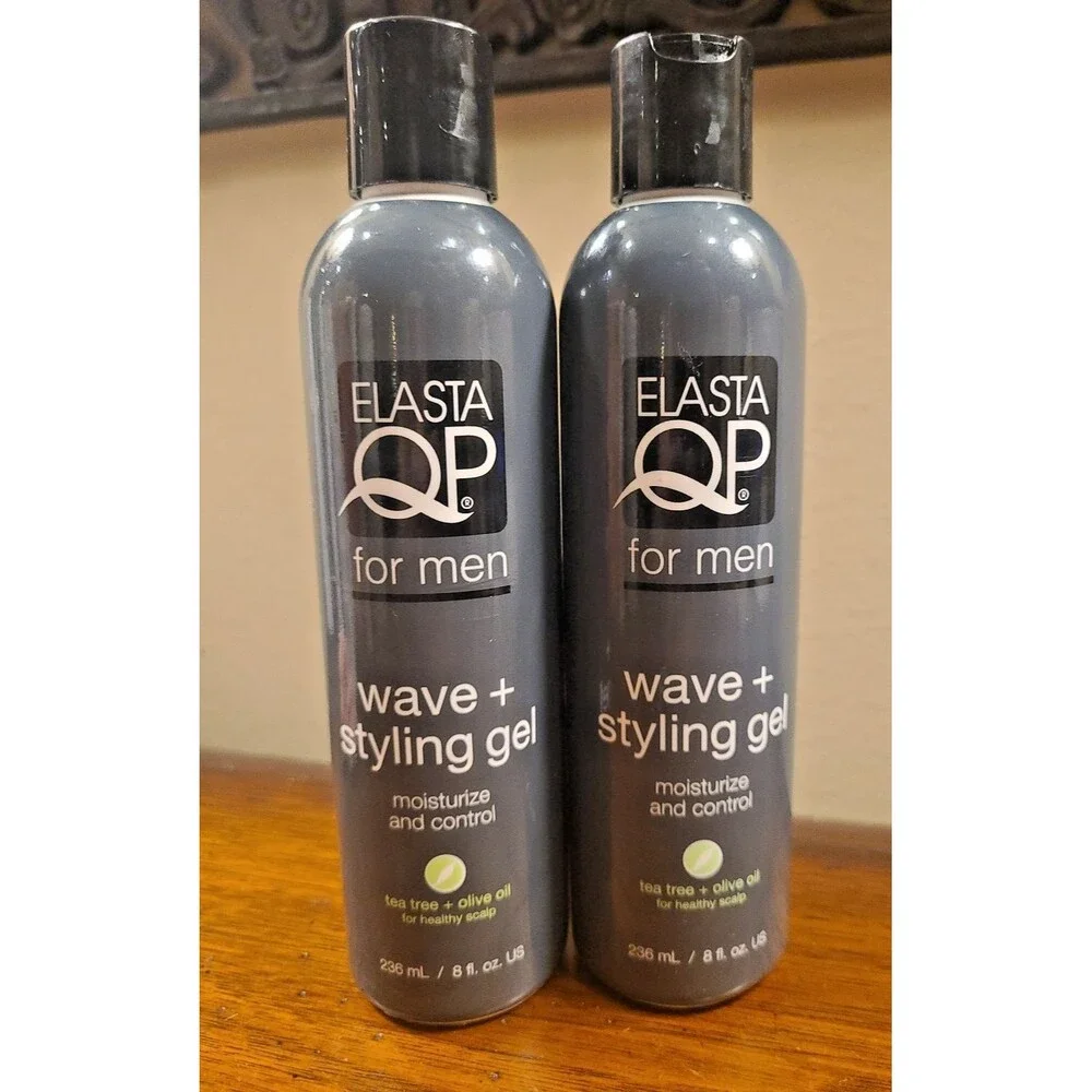 (2) Elasta QP For Men Wave + Styling Gel 8 oz Each Moisture & Control Tea Tree